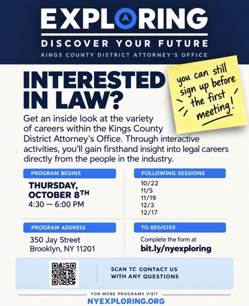 Kings County DA Exploring program, October 8 flyer